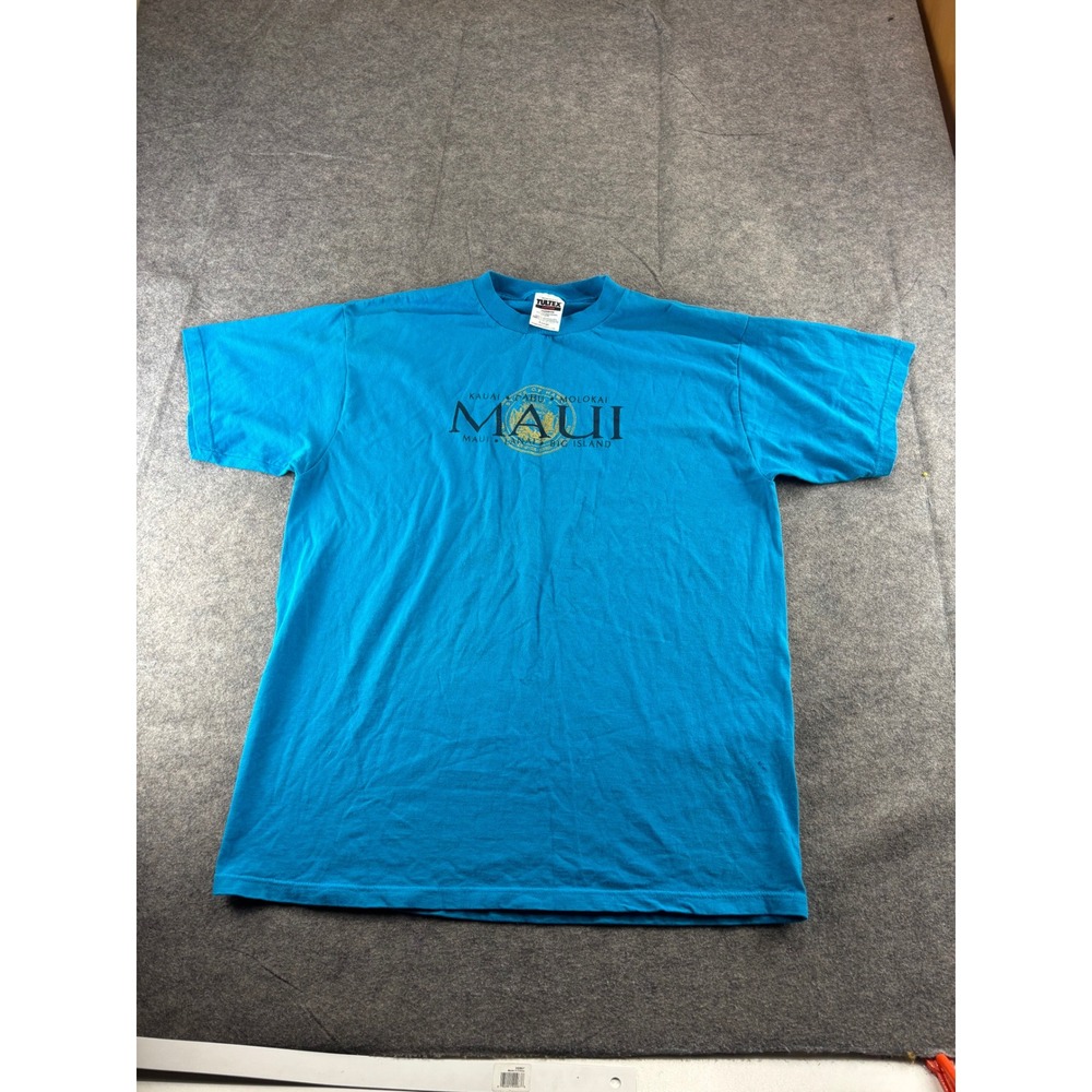 VTG Tultex Maui Hawaii State Seal Graphic T-Shirt Blue XL Cotton 90s Tee